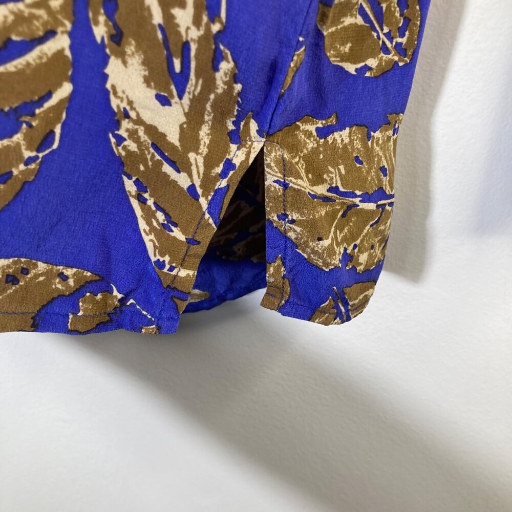 Womens Vintage Ann May Silk Blouse Leaf Pattern Blue Brown M‎ Silk - Picture 6 of 10